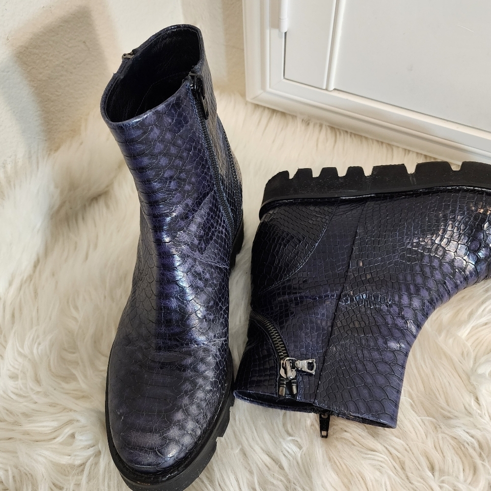 POLETTO PURPLE SNAKE LEATHER ANKLE BOOTS PLATFORM WOMENS SIZE 37